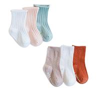 SONARIN 6 Pares Calcetines Antideslizantes para Niñas Niños,Color Liso,Calcetines de Algodón Antideslizante para niñas bebés,1-3 años