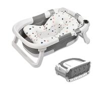 SONARIN Bañera Plegable Bebé con Termómetro & Cojín de Baño,Portátil Viaje Tina para Bebe Bañera de Ducha Reductor Bañera Bebe Antideslizante para Recién Nacidos Niños Pequeños(Gris)