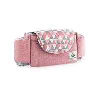 SONARIN Bolsa Organizadora de Cochecitos,Organizador para Coches de Paseo,con Portavasos,Correa Engrosada Utilizada como Bolso de Mano,Ajuste Universal para Todos los Cochecitos(Rosa,Rombo)