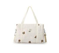 SONARIN Bordada Bolsa de Pañales para Bebés,Elegante Gran Capacidad Algodón Bolsa Materna Bolso Cambiador Ligera Bolsa de Viaje para Pañales Portátil con 2 Ganchos Carrito Bebé(Oso)