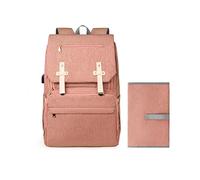 SONARIN Elegante Multifuncional Mochila de Pañales para Bebé,Gran Capacidad Impermeable Bolsa de Pañales con Cambiador,Bolso Cambiador de Viaje con Puerto USB & Bolsillos Aislados(Rosa)