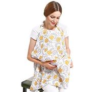 SONARIN Elegante Premium Cubiertas de lactancia,estampado de flores,con bolsa de almacenamiento y esquinas para toallas,4 en 1 multifunción,Mantas de lactancia,transpirable y liviana(Amarillo)