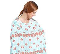 SONARIN Elegante Premium Cubiertas de lactancia,estampado de flores,con bolsa de almacenamiento y esquinas para toallas,4 en 1 multifunción,Mantas de lactancia,transpirable y liviana(Azul)