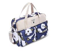 SONARIN Gran Capacidad Bolsa de Pañales para Bebés,Materna Messenger Bolsos Bandolera Bolsa de Viaje para Pañales Multifunción Impermeable con Correa de Hombro & Cambiador(Flores Blancas Azules)