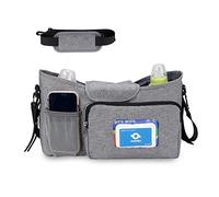 SONARIN Gran Capacidad Bolsa Organizadora de Cochecito,Multifuncional Bolso Carrito Bebe Organizador para Coches de Paseo Bolsa de Almacenamiento de Cochecito con Correa de Hombro(Gris)
