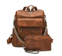 SONARIN Gran Capacidad Bolso Mochila Mujer,Vintage Moda PU Mochila Damas con Monedero Mochilas Casual Bolso de Mano,Bolsa de Hombro Convertible para Viaje Escolar Trabajo(Marrón Oscuro)