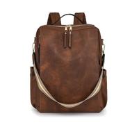 SONARIN Gran Capacidad Moda Mochila Mujer,Vintage PU Señoras Mochila Casual Mochilas Portatil 15,6 Pulgadas,Bolsa de Hombro Convertible para Escolar Universidad Trabajo Viaje(Marrón Oscuro)