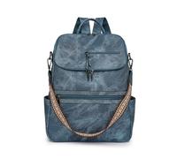 SONARIN Grande Moda Mochila Mujer,Vintage PU Señoras Mochila Casual Mochilas Portatil 15,6 Pulgadas,Bolsa de Hombro Convertible para Escolar Universidad Trabajo Viaje(Azul)