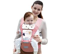 SONARIN Ligero Transpirable Mochila Portabebés con Asiento de Cadera,Portabebés Ergonómico Multifunción Portador de Bebé con Babero,Multiposición para Recién Nacidos Niños 0-36 Meses(Rosa)