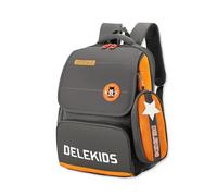 SONARIN Mochila Escolar para Primaria con Estuche,Ligera Impermeable Mochila Infantil Gran Capacidad Bolsa Mochilas Estudiantes Mochilas Escuelas para Niños Niñas(Gris+Naranja)