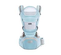 SONARIN Mochila Portabebés Ergonómico con Asiento de Cadera/Algodón Puro, Reposacabezas, Multiposición: Dorsal, Ventral, Ajustable para Recién Nacidos de 0 a 36 Meses (hasta 30 kg) Azul Claro