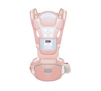 SONARIN Mochila Portabebés Transpirable con Asiento de Cadera para Niños Pequeños de 0 a 36 Meses, Algodón Puro Portabebé Ergonómico, Multiposición, Ajustable, Hasta 30 kg(Rosa)