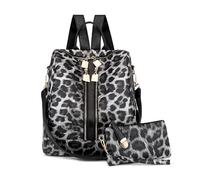 SONARIN Moda Bolso Mochila Mujer,Impermeable PU Mochila con Monedero Mochila Casual Mochila de Viaje Mochila Escolar Bolso de Mano Bolsa de Hombro Convertible(Leopardo Gris)