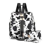 SONARIN Moda Bolso Mochila Mujer,Impermeable PU Mochila con Monedero Mochila Casual Mochila de Viaje Mochila Escolar Bolso de Mano Bolsa de Hombro Convertible(Vaca Blanco)