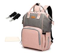 SONARIN Multifunción Mochilas para Pañales con cambiador, Bolsa de pañales, Organizador de Mochila de Viaje Con Bolsas,Interfaz USB,Impermeable, Gran Capacidad(Rosa & Gris)