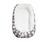 SONARIN Nido para Bebe Recién Nacido,Reductor de Cuna Nidos,Doble cara,Transpirable,100% Algodón hipoalergénico,con Almohada,Portátil(Elefante Gris)