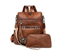 SONARIN PU Bolso Mochila Mujer,Impermeable Moda Mochila Damas con Monedero Mochilas Casual Bolso de Mano,Bolsa de Hombro Convertible para Viaje Escolar Trabajo(Marrón + Leopardo)