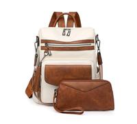 SONARIN PU Bolso Mochila Mujer,Impermeable Moda Mochila Damas con Monedero Mochilas Casual Bolso de Mano,Bolsa de Hombro Convertible para Viaje Escolar Trabajo(Blanco + Marrón)