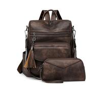 SONARIN PU Bolso Mochila Mujer,Impermeable Moda Mochila Damas con Monedero Mochilas Casual Bolso de Mano,Bolsa de Hombro Convertible para Viaje Escolar Trabajo(Café)