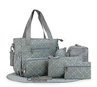 SONARIN Set de 7 Bolsa de Pañales para Bebés,Bolso Cambiador de Pañales Multifunción Bolsa Mamá Bolsa de Hombro Bolsa de Viaje para Pañales con Cambiador y Ganchos Carrito Bebé(Azul Claro)