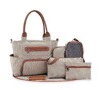 SONARIN Set de 7 Bolsa de Pañales para Bebés,Bolso Cambiador de Pañales Multifunción Bolsa Mamá Bolsa de Hombro Bolsa de Viaje para Pañales con Cambiador y Ganchos Carrito Bebé(Caqui)