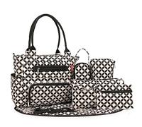 SONARIN Set de 7 Bolsa de Pañales para Bebés,Bolso Cambiador de Pañales Multifunción Bolsa Mamá Bolsa de Hombro Bolsa de Viaje para Pañales con Cambiador y Ganchos Carrito Bebé(Blanco & Negro)