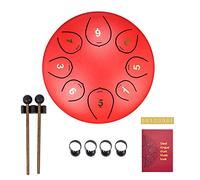 SONARIN Tambor de Lengua de Acero 6 Pulgadas 8 Notas,Tongue Drum Instrumento de Percusión Tambor de Mano con Bolsa de Transporte,2 Baquetas,Libro de Música,4 Púas para Los Dedos(Rojo)