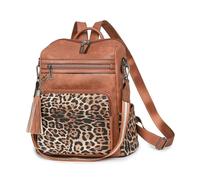 SONARIN Vintage Moda Mochila Mujer,Gran Capacidad PU Señoras Mochila Casual Antirrobo Mochilas Escolares Niñas,Bolsa de Hombro Convertible para Viaje Universidad Trabajo(Marrón Leopardo)