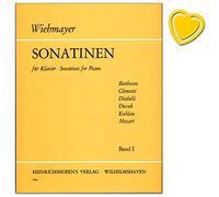 SONATINEN pour Piano bande 1 - Beethoven, CLEMENTI, dia Belli, Dussek, KUHLAU, MOZART - Jeu Partition avec cœur Note colorée Pince