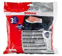 SONAX 04507000 Paños de microfibra ultrafinos eliminan residuos de pulimentos o sellados de pintura 40x40cm (3 unidades)