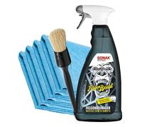 Sonax FelgenBeast Winter SonderEdition 1L Set Premium: Limpiador de llantas sin ácido con indicador de acción + cepillo de limpieza ValetPRO + 4 paños de microfibra de 40 x 40 cm, 320 GSM
