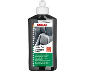 SONAX Loción para el cuidado del cuero (250 ml) con cera de abeja | Emulsión de limpieza para pieles lisas y artificiales. Nutre y protege cuero liso, sintético y vegano. Con protección UV