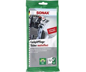 SONAX Paños húmedos para salpicaderos Efecto Mate (10 Unidades) limpian y protegen plásticos, Vinilo, Goma y Madera con protección UV y Efecto Repelente al Polvo | Art. N. 04158000-057