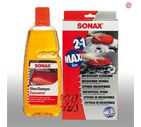 SONAX Set de champú concentrado brillante 1L 314300 + esponja de microfibra 04281000