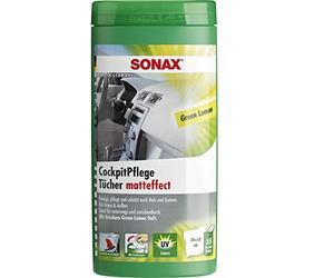 SONAX Toallitas de cuidado de cabina efecto mate, caja de limón verde (25 unidades) limpian, cuidan y protegen todas las piezas de plástico, madera y goma con aroma a limón Geen | Número de referencia
