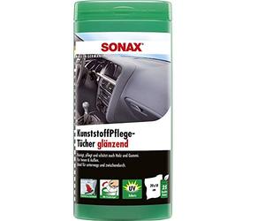 SONAX Toallitas de Cuidado de plástico, Caja Brillante (25 Unidades) toallitas húmedas limpias, cuidan y Dan Brillo en una Sola operación. Número de artículo: 04121000