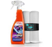 Sonax Xtreme Ceramic - Juego de limpiador de cristales y sellador para coche, 2 en 1, 750 ml + 2 paños de limpieza de cristal, eficaz limpiador con efecto perlado para ventanas de coche