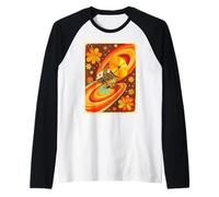 Sonda Espacial Estilo Voyager con Flor Golden Record de los años 70 Camiseta Manga Raglan
