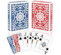Juego de 2 cartas de póquer estándar, diseño profesional, baraja de cartas para familias (rojo + azul)