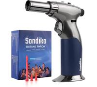 Sondiko Soplete De Cocina, Encendedor de Butano de Tamaño de Llama Triple Ajustable, Soplete Recargable con Bloqueo de Llama Continuo para Crema Brulee, Cocina (Butano no Incluido)