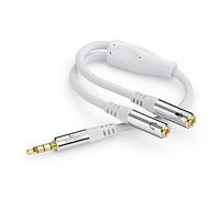 sonero® Adaptador de Auriculares, Cable Adaptador Y, 1 Enchufe de 3,5 mm a 2 enchufes de 3,5 mm, Auriculares y micrófono a conexión Jack, Blanco, 0,25 m