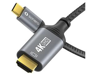 Sonero Cable 4K USB-C a HDMI, HDMI macho a USB-C macho, 4K 60 Hz, 18 GB/s, cubierta de algodón, gris/negro, 1,00 metro