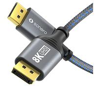 Sonero Cable 8K DisplayPort 1.4, DisplayPort macho a DisplayPort macho, 8K 60Hz, 4K 120Hz, funda de algodón, gris/azul, 3,00 metros