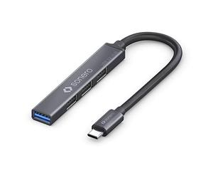 sonero® concentrador USB, Distribuidor USB, 4 Puertos, 1x USB 3.2 con 5 GB/s, 3X USB 2.0 con 480 MB/s, Conector USB-C, ultradelgado, Gris Espacial, 0,50 m