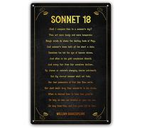 Soneto 18, poema, decoración de pared, letrero de metal con cita de William Shakespeare, póster de poesía, decoración moderna para sala de estar, imagen vertical, regalo, pintura de pared (30,5 x 20,
