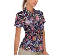 Soneven Polo para mujer de manga corta, camiseta deportiva para mujer, con cremallera 1/4, camiseta deportiva, de secado rápido, transpirable, para golf, equitación, tenis, fitness, entrenamiento