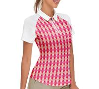 Soneven Polo para mujer de manga corta con cremallera 1/4, camiseta deportiva de secado rápido, transpirable, para golf, equitación, tenis, fitness, entrenamiento, correr, Red de diamante rosa, 3XL