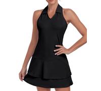 Soneven Vestido de tenis para mujer con pantalones, sin mangas, cremallera 1/4, juego de ropa de tenis deportivo, vestido de verano, vestido de golf para deportes, tenis y béisbol, Negro , M