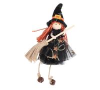 Sonew Adorno Colgante de Muñeca de Bruja con Escoba y Campanas, Pequeña Figura de Bruja con Falda de Gasa para Decoración de árbol de Ventana de Puerta de Halloween, Decoración de Vacaciones en