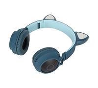 Sonew Auriculares para Juegos con Orejas de Gato con Graves Profundos y Luces LED, Diseño Plegable, Orejeras Cómodas, Tecnología 5.0: Auriculares Bonitos y Elegantes (Azul Verde)